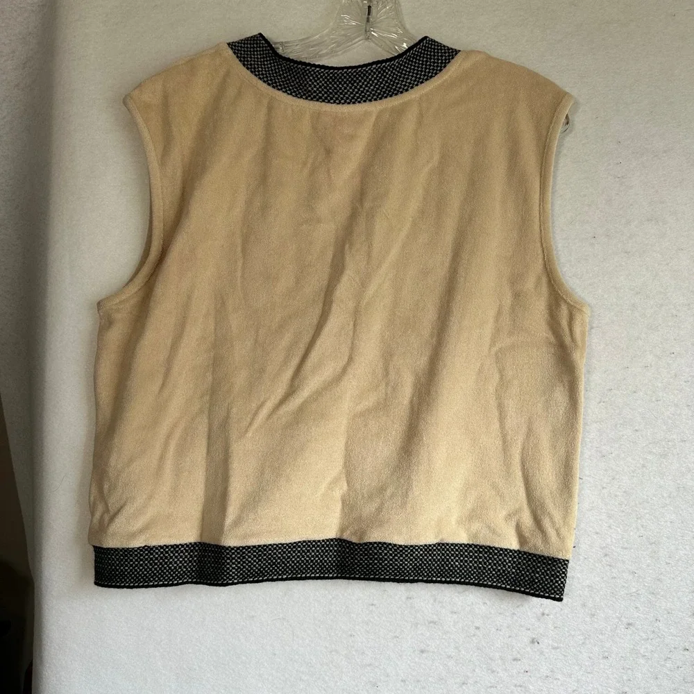 The Greii Tan Terry Cloth V-Neck Sweater Vest Contrast Trim M1102A Small‎